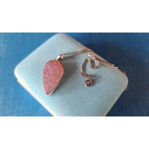 Vintage 925 Pink Druzy Pendant Necklace